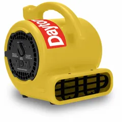 This portable centrifugal blower from Dayton features a 1/5 hp motor operating on 115V AC with three selectable speeds. The yellow polyethylene housing is GFCI protected for safe use in damp or dusty environments. Suitable for general ventilation, cooling, and fume extraction tasks, the unit can be positioned horizontally or vertically.