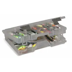 Clear plastic box with 45 compartments and 10 adjustable dividers for organizing small parts. Suitable for workshop, garage, or industrial storage where visibility of contents is required. Not electrostatic discharge conductive.