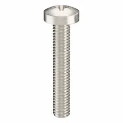 Pan head machine screws with M6x1.00 thread, 35 mm length, made from 18-8 stainless steel with a plain finish. Phillips drive with #3 drive size. Supplied in a 25-pack. Used for general fastening applications in machinery, equipment assembly, and other mechanical joints.
