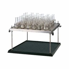 This PTFE multi-tier attachment is designed for use with the HEIDOLPH Unimax 1010 shaker. It enables stacking of additional platforms to increase sample processing capacity. The PTFE construction provides chemical resistance for laboratory applications involving corrosive substances.