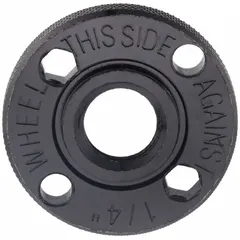The DEWALT N385500 nut flange is a replacement part for angle grinders, used to secure grinding wheels and accessories during operation. It is designed for maintenance and repair of compatible DEWALT tools in metalworking, construction, and fabrication applications.