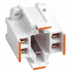 This lampholder accepts 4-pin (G24q-3) compact fluorescent or LED lamps. Rated for 600V AC and 75W maximum, it features a white finish and quick-connect termination for 18AWG solid or stranded tinned wire. Overall length is 1 3/8 in. Suitable for use in commercial and industrial lighting fixtures requiring a twist-lock connection.