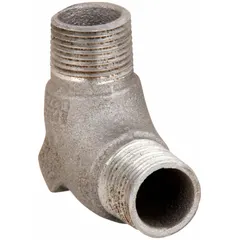 This 90° elbow is made of aluminum with a plain finish. It has 1/2 in male NPT threads on both ends, allowing connection of two male-threaded conduits or fittings. Suitable for use in conduit systems requiring a directional change in hazardous locations.