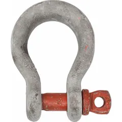 Wide-body anchor shackle designed for lifting applications. Constructed from alloy steel with a silver finish and red accents. Working load limit of 25,000 lb. Suitable for rigging and industrial lifting where a secure connection point is needed.