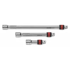 This 1/4" drive hand socket extension features a locking mechanism to secure sockets and prevent detachment during use. It is suitable for extending reach in tight or overhead applications where tool retention is important. The extension has a 1/4" input and output drive size and is not insulated.