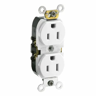 LEVITON Duplex Receptacle Outlet: Duplex, 5-15, White, 125V AC, 15 A - General Purpose Receptacles