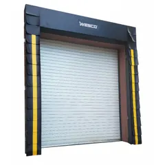 Wood-framed dock seal with nylon reinforced vinyl cover and wear pleats. Available in 10 ft to 10 ft and 8 ft to 8 ft configurations with 7/8 ft projection depth. Seals gap between loading dock and truck trailer to block weather, dust, and pests.