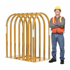 The KEN-TOOL T108 is a 7-bar tire inflation cage designed for safely inflating tractor tires. It weighs 485 lb and has an overall height of 46 in. The cage contains the tire during inflation, protecting personnel from explosive failures. Typical applications include agricultural and industrial facilities where large tires are serviced.