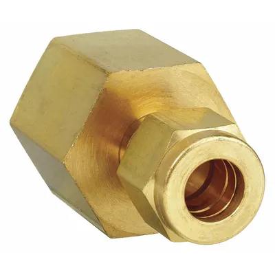 PARKER Compression Fitting Adapter: 1/4 in OD x 1/8 in Pipe Size, Compression x FNPT - Double-Ferrule Brass Compression Fittings