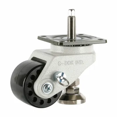 FOOT MASTER Plate Caster: Nylon Tread, 75 mm Wheel Dia, 110 mm Mounting Ht - High-Adjustability Extended-Stem Leveling Plate Casters