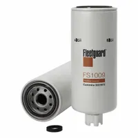 Spin-on fuel/water separator for trucks, with cellulose media. Overall length 9 11/16 in, outside diameter 3 11/16 in, inside diameter 2 7/16 in. Removes water and contaminants from diesel fuel