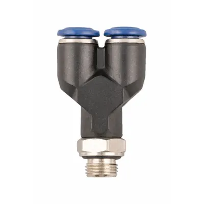 AIGNEP USA Push-Fit Wye Fitting: 5/32 in OD x 5/32 in OD x 1/4 in Pipe Size, Nylon - Nylon & Nickel-Plated Brass Tube Fittings