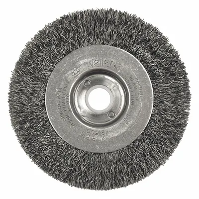 WEILER Wire Wheel Brush: Crimped Steel, 4" Dia x 1/2" Wd, 5/8" to 1/2" Arbor, 0.012" Fill - Light-Cleaning Brushes for Carbon Steel