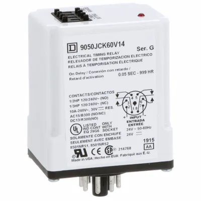 SCHNEIDER Single Function Time Delay Relay: Socket Mounted, 24V AC, 10 A, 8 Pins/Terminals - Socket-Mounted Relays