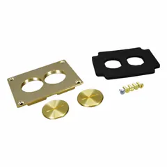 Rectangular brass floor box cover with a brushed gold finish. Measures 3 1/4 in L x 4 1/4 in W x 1/4 in H. Designed for use with compatible floor boxes to provide a flush access point for electrical or data connections in commercial flooring applications.