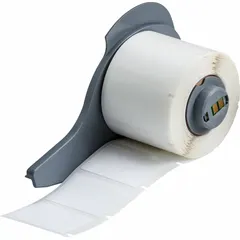 Nylon wraparound label for permanent identification of wires and cables from 10 AWG to 4 AWG. Black-on-white printing with M710 printer series and M7-R4300 ribbon. Precut roll, 1 1/2 in x 1 in. Used in electrical panels and control cabinets.