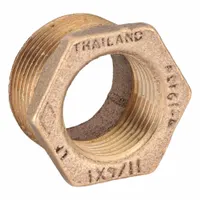 This threaded low-pressure pipe fitting is used in potable water systems to connect or extend brass piping. Constructed from brass with a Class 125 rating, it has a maximum operating pressure of 200 psi. The straight configuration accommodates 1 1/4 in and 1 in pipe sizes