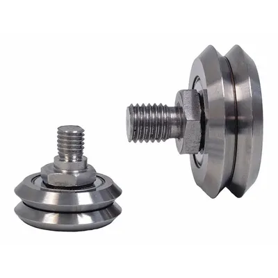 BISHOP-WISECARVER Guide Wheel: 49/64 in Roller Dia, V-Groove, 19/64 in Roller Wd - V-Groove Stud Track Rollers