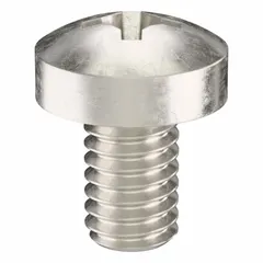 Pan head machine screw with M2.5x0.45 thread, 4 mm length, made from 316 stainless steel with a plain finish. Phillips drive with #1 drive size. Suitable for fastening metal parts in machinery, electrical enclosures, and instrumentation. Supplied in a 100-piece pack.