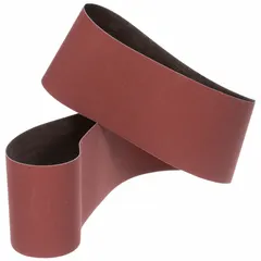 Ceramic abrasive belt with 60 grit and YF weight polyester backing, designed for cool-cutting on stainless steel and soft metals. Used for deburring, blending, and surface preparation in industrial metalworking. Pack of 20 belts.