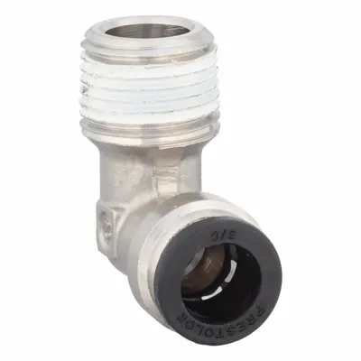 PARKER Push-Fit Elbow Fitting: 3/8 in OD x 3/8 in Pipe Size, Push-to-Connect x MNPTF - Nickel-Plated Brass Tube Fittings