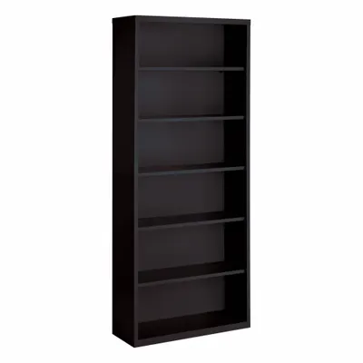 HIRSH Bookcase: Black, Steel, 82 in Overall Ht, 34 1/2 in Overall Wd, 13 in Overall Dp - Stationary Bookcases