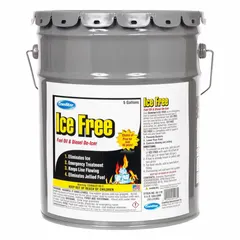 This de-icer is formulated for use with fuel oil and diesel fuel to prevent gelling and wax formation in cold weather. It helps maintain fuel flow and combustion in heating systems, burners, boilers, and generators. Supplied in a 5-gallon container.
