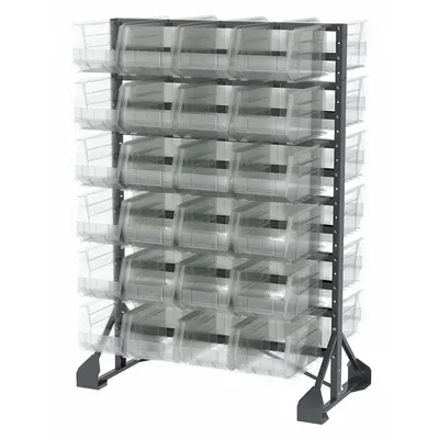 AKRO-MILS Bin Rail Floor Rack: 36 in x 54 in x 30 in, 2 Sided, 48 Bins, Hang and Stack Bin - Stationary Bin Rail Racks with Bins