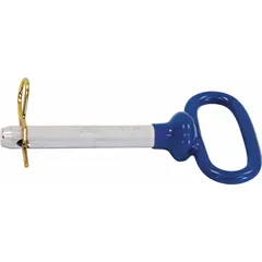 This cotter pin is made of carbon steel with a yellow zinc plated finish. It has a usable length of 4 1/2 inches and an overall length of 4 1/2 inches. Commonly used to secure attachments on trailers, hitches, and machinery.