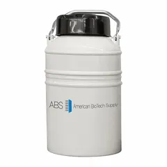 Aluminum cryogenic storage canister with 3.6 L capacity. Overall diameter 8 3/4 in, overall height 16 in. Includes canister. Used for storing cryogenic materials such as liquid nitrogen or biological samples at ultra-low temperatures in laboratory and research settings.