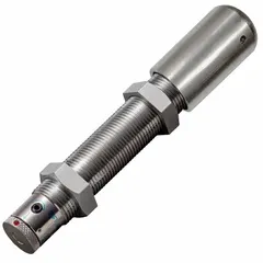 Steel industrial shock absorber with a force rating of 18.1 N. Used in automated machinery, conveyors, and packaging equipment to decelerate moving loads, absorb kinetic energy, and reduce impact noise.