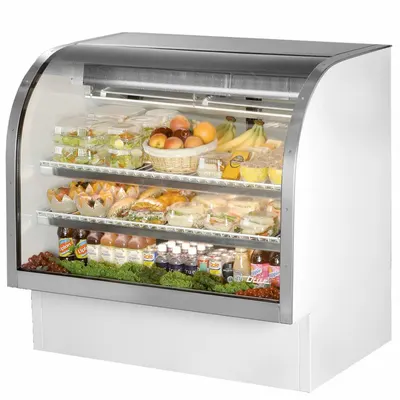TRUE REFRIGERATION Deli Case: 47 3/4 in x 48 1/4 in x 35 1/4 in, White, Curved Glass - Curved Glass Display Refrigerator Merchandisers