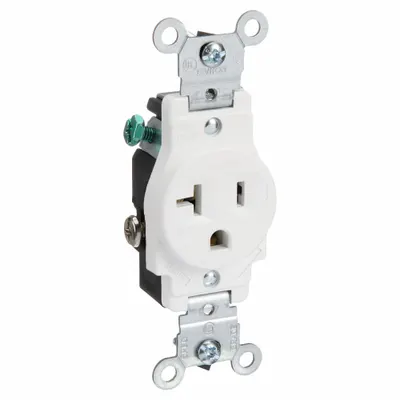 LEVITON Receptacle: Single, 5-20, White, 125V AC, 20 A, 2 Pole / 3 Wire (MPN 5801-W) - General Purpose Receptacles