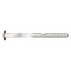 This ratcheting micrometer torque wrench has a 1/2 in square drive and a torque range of 25 N-m to 120 N-m. It features dual-scale markings in both newton-meters and foot-pounds. The tool is tether capable for added safety in elevated work environments. Suitable for precise tightening of fasteners in assembly and maintenance tasks.