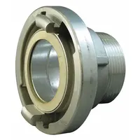 This aluminum rigid adapter connects NH-threaded fire hydrants or standpipes to Storz couplings. It is a straight adapter with a 2-1/2 in NH thread and 5 in Storz connection, used in fire-protection systems for rapid hose connections