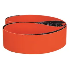 Ceramic abrasive belt with 120 grit and Y wt polyester backing for cool-cutting on all metals. Suitable for grinding and finishing stainless steel, carbon steel, and other alloys in industrial fabrication and maintenance. Part of the Blaze R980P series.