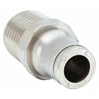 Nickel-plated brass push-to-connect adapter fitting for 6 mm OD tubing with 1/4 in male BSPT thread. Enables tool-free connection in pneumatic and fluid systems. Silver finish