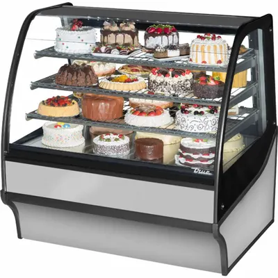 TRUE REFRIGERATION Refrigerated Merchandiser: 49 1/8 in x 48 1/4 in x 39 in, Silver - Curved Glass Display Refrigerator Merchandisers