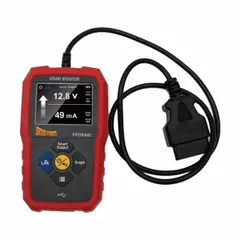 Battery load tester with digital display for testing 14.4V batteries. Overall width 3 5/8 in. Used in automotive, marine, and industrial settings to assess battery health under load.
