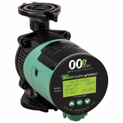 TACO Circulating Pump: 1/25 hp HP, 120V AC, Cast Iron, Variable, 18 gpm, 22 ft Max. Head - General-Purpose Inline Circulator Pumps