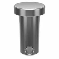 This 18-8 stainless steel clevis pin has a 1/4 in diameter and a 19/32 in shank length. It is used in mechanical linkages to connect a clevis fork to a rod or other component, providing a pivot point in machinery and equipment.