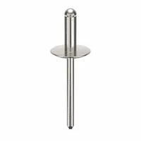 This large flange blind rivet features an open end design with an overall length of 1 7/8 in and a body length of 35/64 in. The 0.183 in diameter rivet provides a wide bearing surface for joining materials in metal fabrication and general assembly applications. Supplied in a 250-piece pack