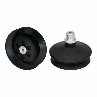 SCHMALZ Vacuum Pad Assembly: 1.5 Folds, G1/4 in, 68 mm Pad Dia, NBR, 55 A, Black - Bellows Type Electronics Industry Vacuum Pad Assemblies