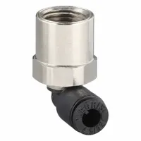 This nylon and nickel-plated brass tube fitting provides a 90-degree push-to-connect connection for 5/32 in OD tubing to a 1/8 in FNPT port. Suitable for pneumatic or fluid systems in confined spaces. Supplied as a 10-pack in black