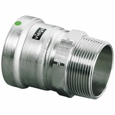 VIEGA MEGAPRESS Crimp Adapter Fitting: 2 1/2 in Pipe x 2 1/2 in Pipe Size, Press-fit x MNPT - Potable Water Stainless Steel Press Fittings