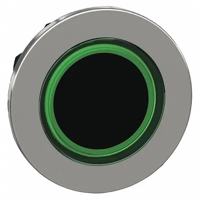 SCHNEIDER Flush Push Button: Green, 30 mm Mounting Size, Metallic - Illuminated Flush-Mount Push-Button Operators