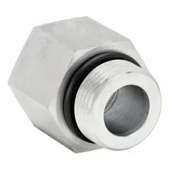Steel straight adapter for hydraulic extreme-pressure pipe systems. Connects male threaded to female SAE threaded ports. Rated for maximum operating pressure of 3,500 psi. Used in high-pressure fluid power applications.