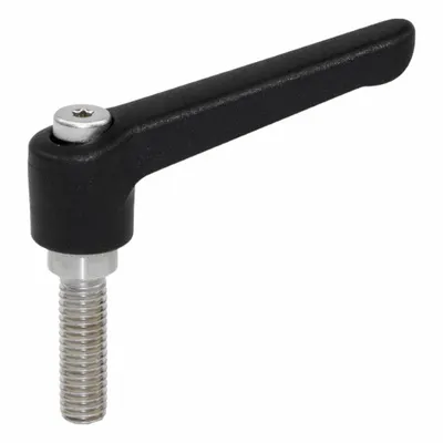 JW WINCO Adjustable Handles; Adjustable Levers: Plastic w/ SS Thread, M8 Thread - Teardrop-Style Adjustable Handles with Threaded Stud