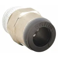 This LEGRIS fitting is a push-to-connect x MBSPT adapter made of nickel-plated brass. It connects 1/2 in OD tubing to a 1/2 in male BSPT threaded port. Supplied in a 10-pack, it is used in pneumatic and fluid handling systems for tool-free, leak-resistant connections
