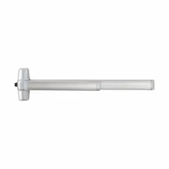 This VON DUPRIN rim-type exit device features a touchbar push bar and lever outside trim, finished in gray. Designed for commercial door applications requiring safe egress, it is not ADA compliant and not ligature-resistant.